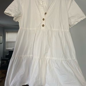 Madewell L button front short-sleeve tiered mini dress, lighthouse (ivory)